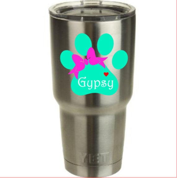 Paw Print with Bow Decal for Yeti Cup Choose your color