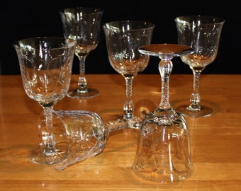 Pretty, Set of 6, Vintage Duncan & Miller, Chantilly, Water Goblets