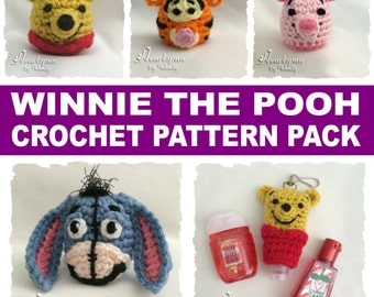 CROCHET PATTERN Bundle to make Winnie the Pooh EOS and Hand Sanitizer Holders. Pooh, Tigger, Piglet, Eeyore. Pdf format, instant download.