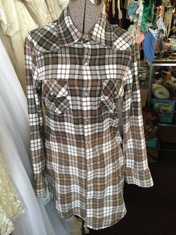 Reworked Bleached flannel Altered couture brown flannel plaid