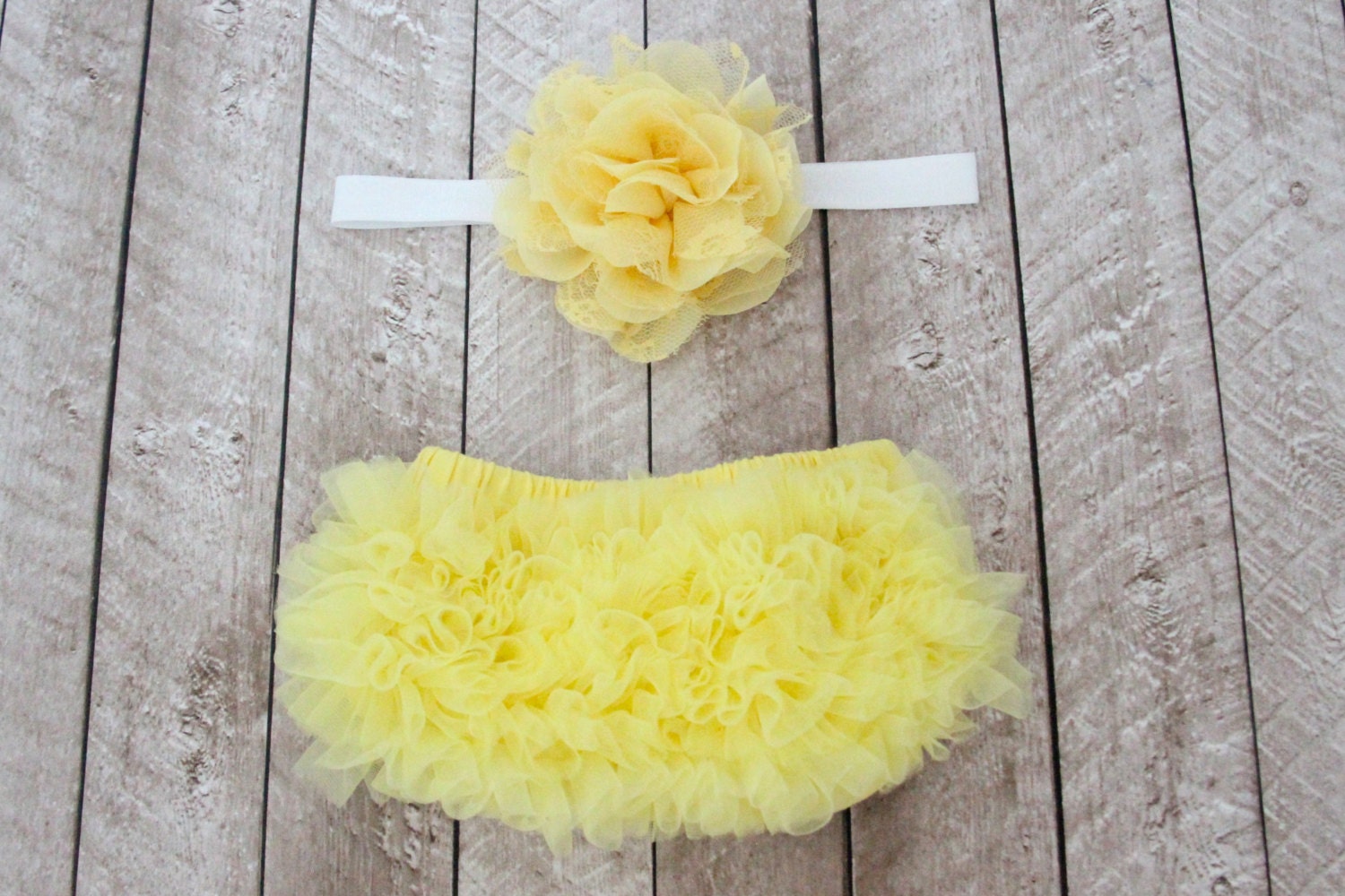 Baby Girl Ruffle Bottom Bloomer & Headband Set in Yellow and