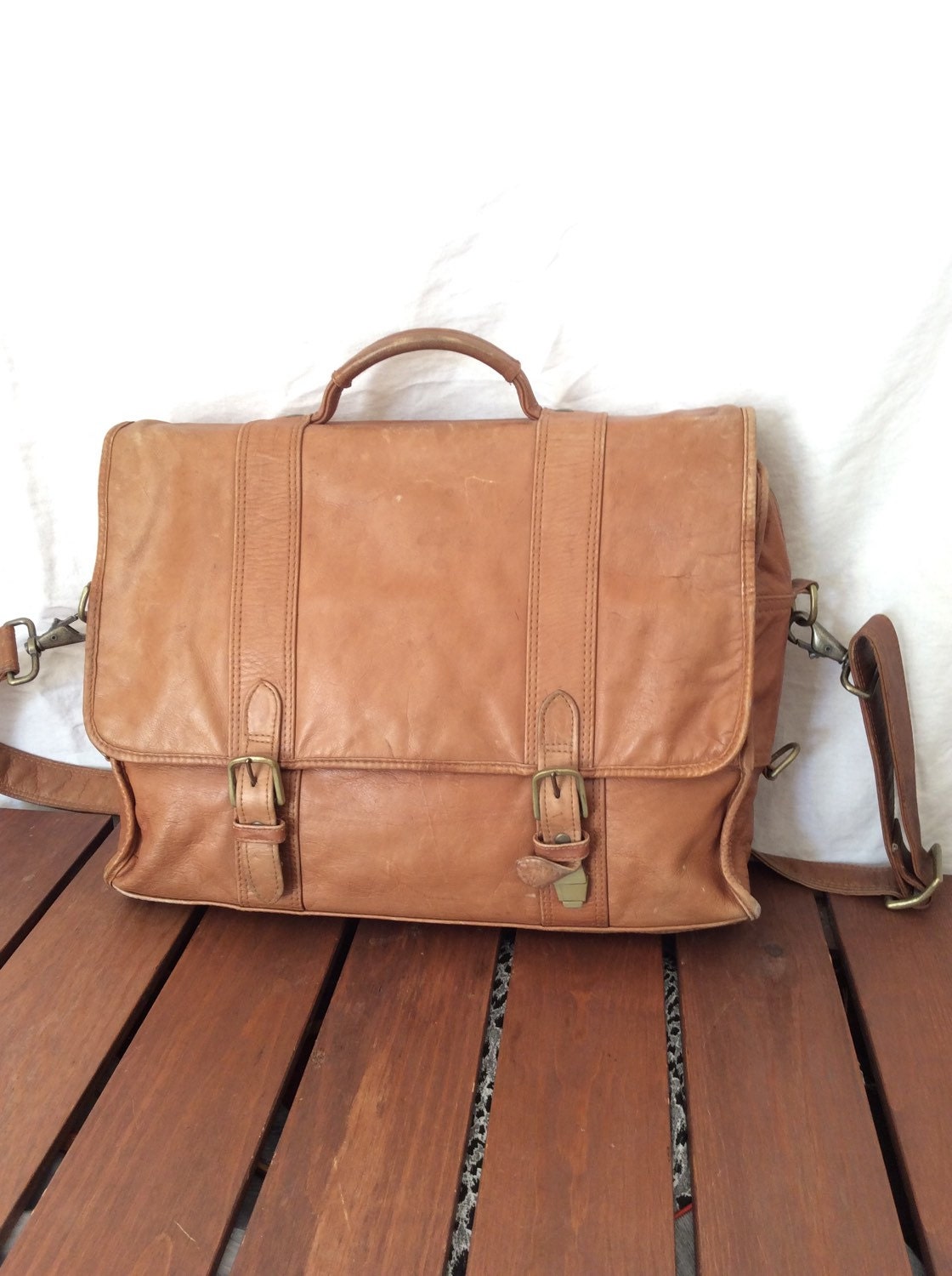 Vintage Genuine Tumi Dakota Tan Leather Briefcase Messenger