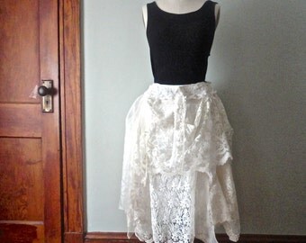 White Lace Skirt, Boho Tattered Skirt, Lacy Wedding Skirt, Rustic Wedding Skirt, Bohemian Style, Gypsy Pirate, Vintage Lace Skirt, Festivals