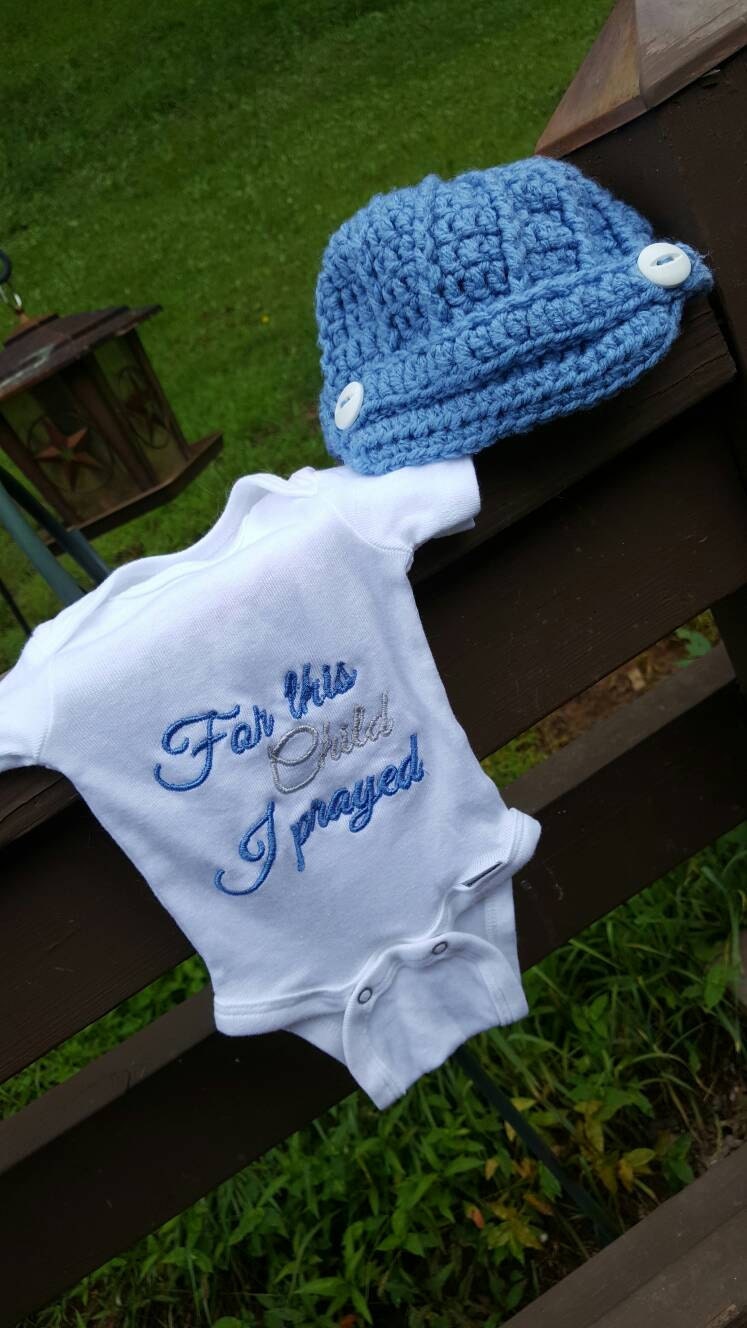 Newborn Boy Onesie & Hat Set For This Child I Prayed