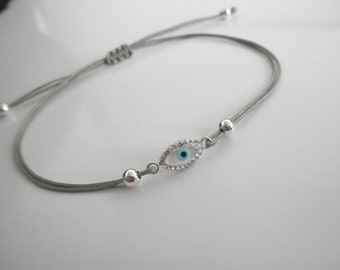 NEW CZ evil eye bracelet - adjustable eye bracelet - cord evil eye bracelet -
