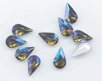 12 dazzling vintage Swarovski crystal stones - art 308 - 7.8 x 13 mm - starlight/silver
