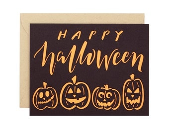 Happy Halloween jack o lantern pumpkin Laser Cut Card