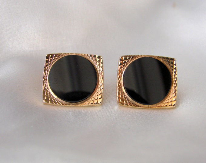 60s West Germany Black Glass Cufflinks / Mens Jewelry / Vintage Jewelry / Jewellery