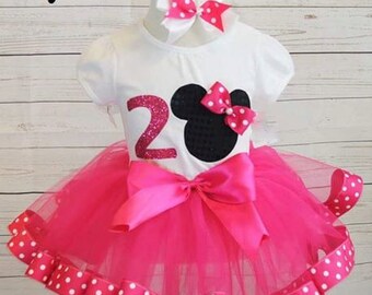 minnie mouse birthday outfit,FREE SHIPPING,birthday girl outfit, minnie mouse birthday tutu,hot pink tutu,girl birthday outfit