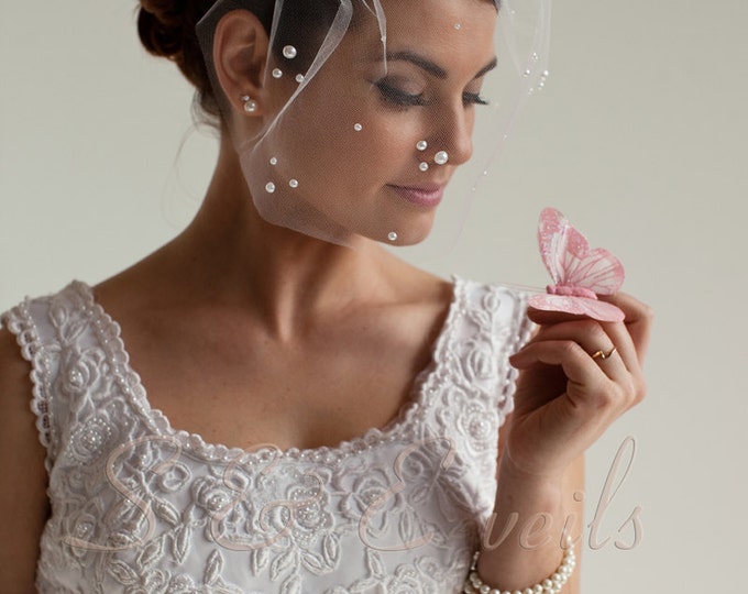Birdcage designed with pearls, bridal veil, wedding veil