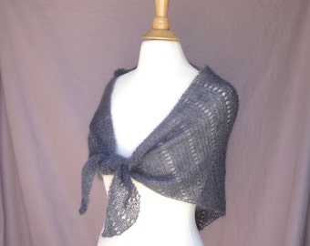 Small Shawl Wrap, Hand Knit, Prayer Shawl, Charcoal Gray, Mohair Silk, Elegant Wrap, Shoulder Shawl