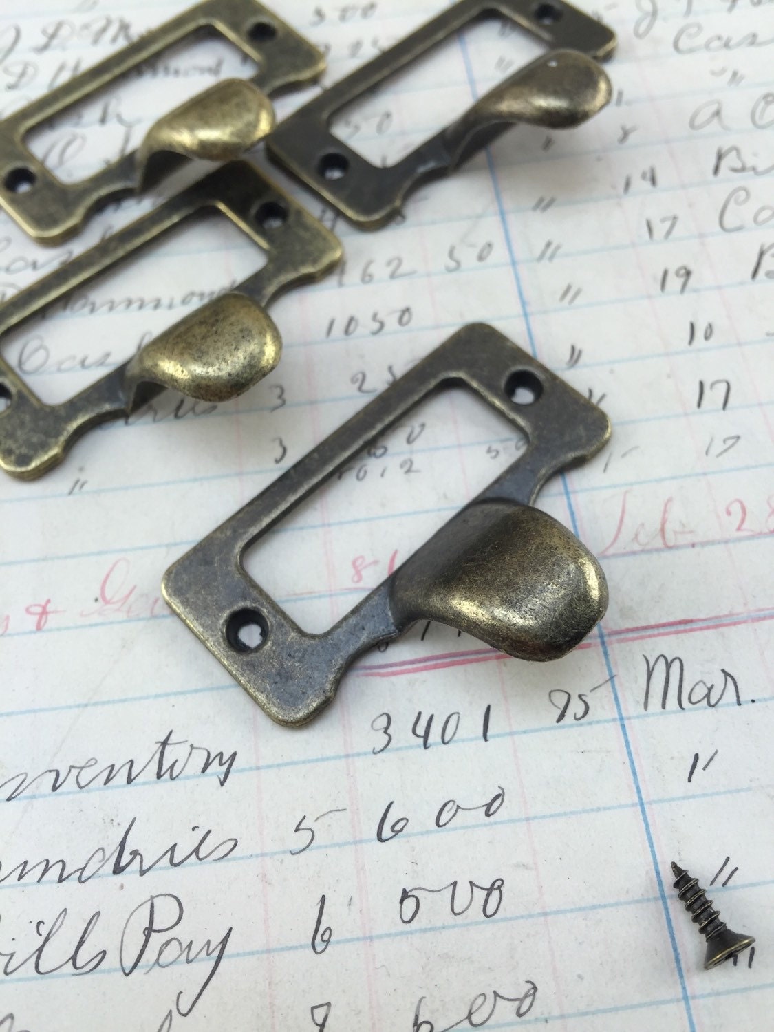 Vintage look brass label holders for drawers heavy antique