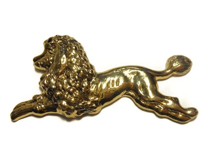 Large poodle pendant, Blue Moon Manor House antiqued gold finish pewter poodle connector, two holes for adding to chain, necklace, 65 X 32mm