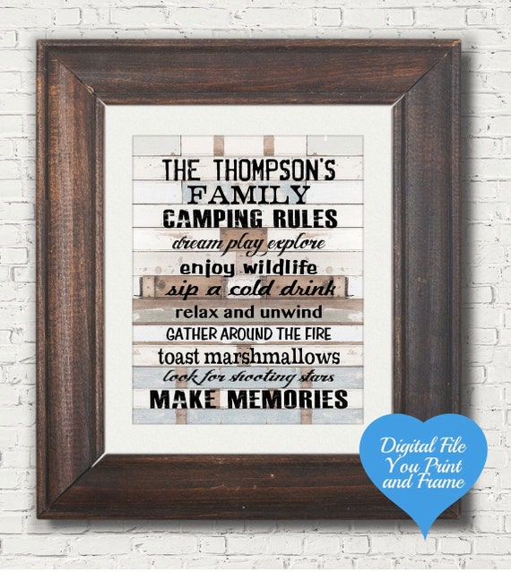 Personalized Camping or Camp Rules Sign Wall by