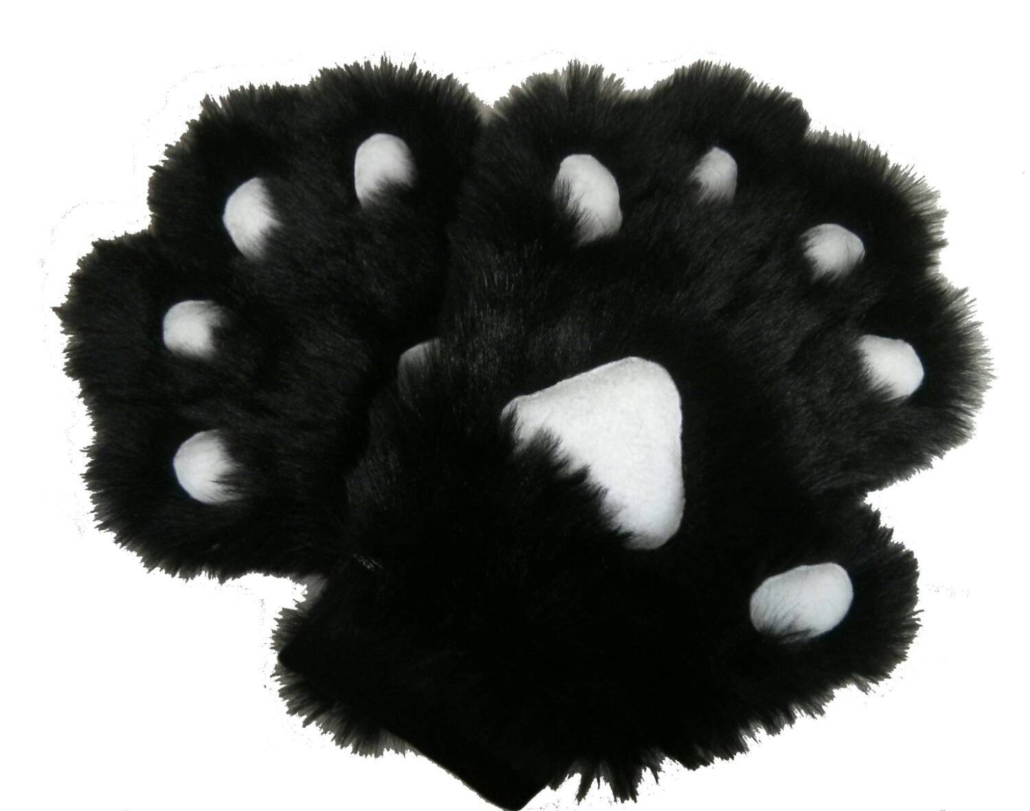 Handmade Black Faux Fur Paws Gloves Cosplay Furries Fursuit