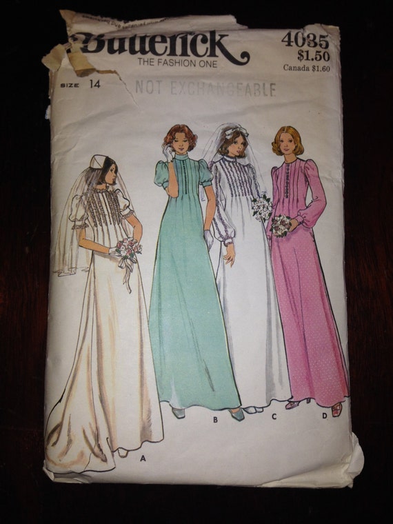 Vintage 70s Bridal Gowns Butterick Sewing Pattern 4035 Misses Size 14 Bust 36
