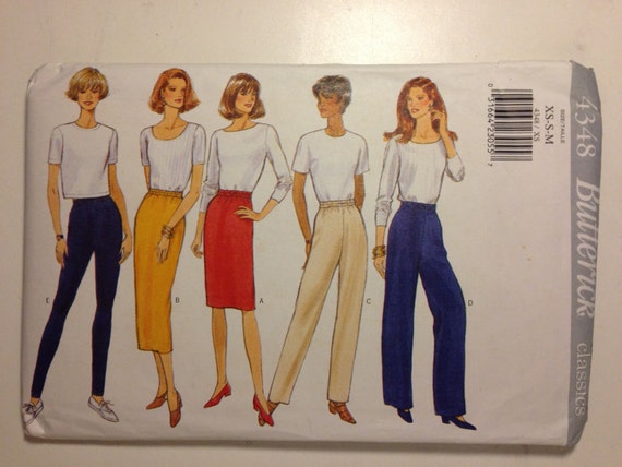 Butterick 4348 Sewing Pattern 90s UNCUT Fast and Easy Classics Misses Skirt, Pants and Leggings Size XS-S-M