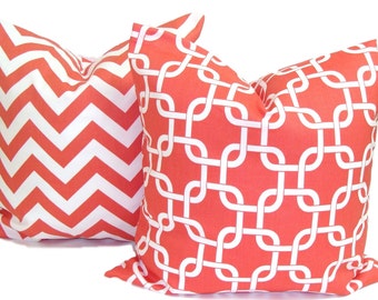 CORAL PILLOW SET. Decorative Pillow Cover.Coral Pillows.Coral Throw Pillow, Coral Accent Pillow. Coral Cushion Cover. 16, 18 or 20 inch.