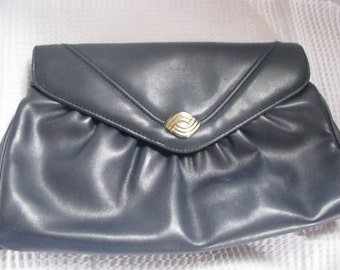 Vintage, Clutch, 60's era, purse, handbag, navy blue