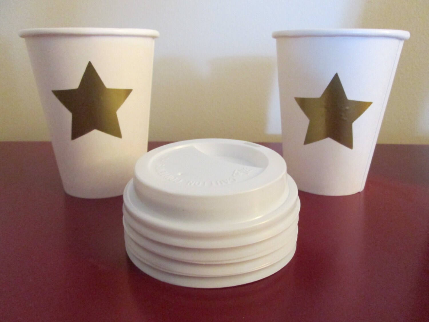 Disposable Coffee Cups with Gold Stars Coffee by MoosesCreations