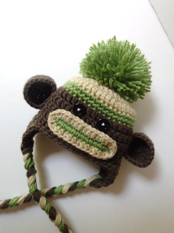Newborn Crochet Sock Monkey Hat Knit Hat Baby Boy Baby Girl
