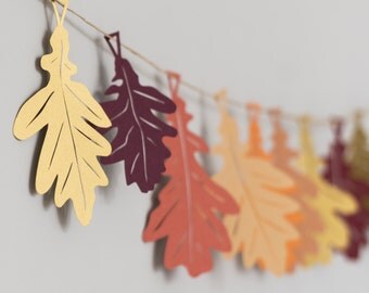 Oak Leaf - Autumn Garland - Autumn Decorations - Thanksgiving Decor - Fall Wedding - Paper Leaf Garland - Rustic Leaf Garland - Rustic Decor