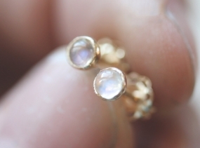 Rainbow Moonstone || 14kt Gold Stud Earrings || Fox and the Fawn