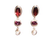 Garnet, Amethyst & Pearl Dangle Earrings Vintage Sterling Gemstone Drop Earrings Victorian Style Boho Jewelry Valentines Day Gift for Her