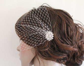 Birdcage veil bridal,Wedding birdcage veil,Ivory bird cage veil,Wedding veil. Bridal veil,Wedding fascinatores,Bridal Fascinators,Rhinestone