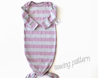 Knot gown sewing pattern. Newborn gown. PDF pattern, easy with lots of pictures. Sewn with sewing machine alone. (From lippy brand patterns)