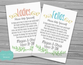 Bathroom Basket Printable/ Males & Females /Guest Bathroom Sign Wedding Print/ Custom/ DIY