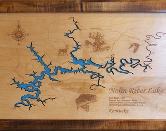 Lewis Smith Lake Alabama wooden laser engraved lake map by PhDs