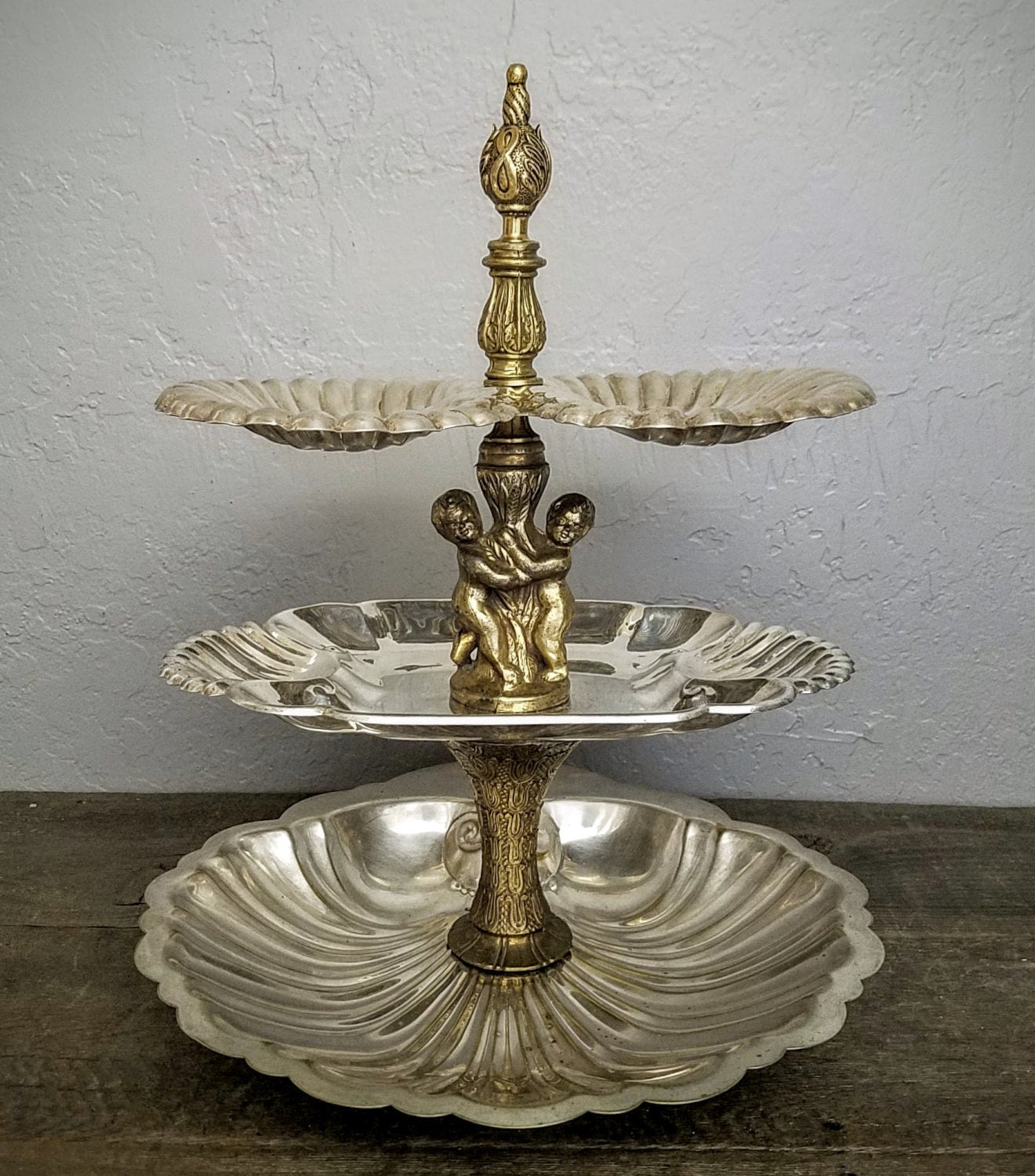 Silver Tiered Custom Stand ServingTray 3 Tier Silver Plate