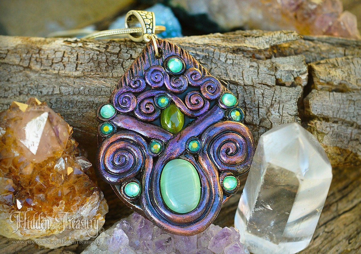 Purple Druid Necklace handmade ooak unique swirl metallic