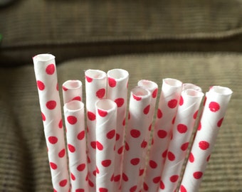 25 Red Dot Paper Straws and Printable Flag Toppers