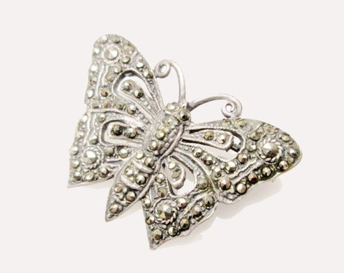 Sterling Brooch Silver Marcasite Butterfly Art Deco Pin