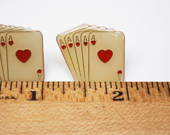 Poker Card earrings White enamel Ace of Hearts enamel pierced stud earrings Playing cards