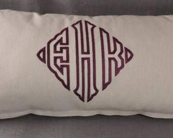 Embroidered Monogram Lumbar Decorative Pillow
