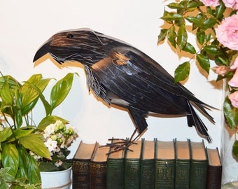 Raven Sculpture, Rook paper art, Handmade Crow, Raven figurine