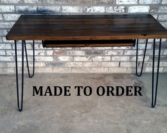 Desk, keyboard tray, reclaimed wood, hairpin legs, Made to order, rustic desk, desk hairpin legs, minimalist