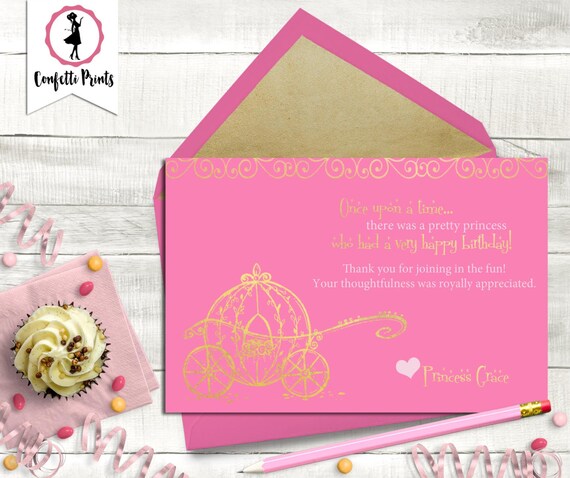 Vintage Princess Thank You Card | Pink and Gold Birthday | Princess Tea Party | Princess Birthday | Printable Thank You Card Il_570xn