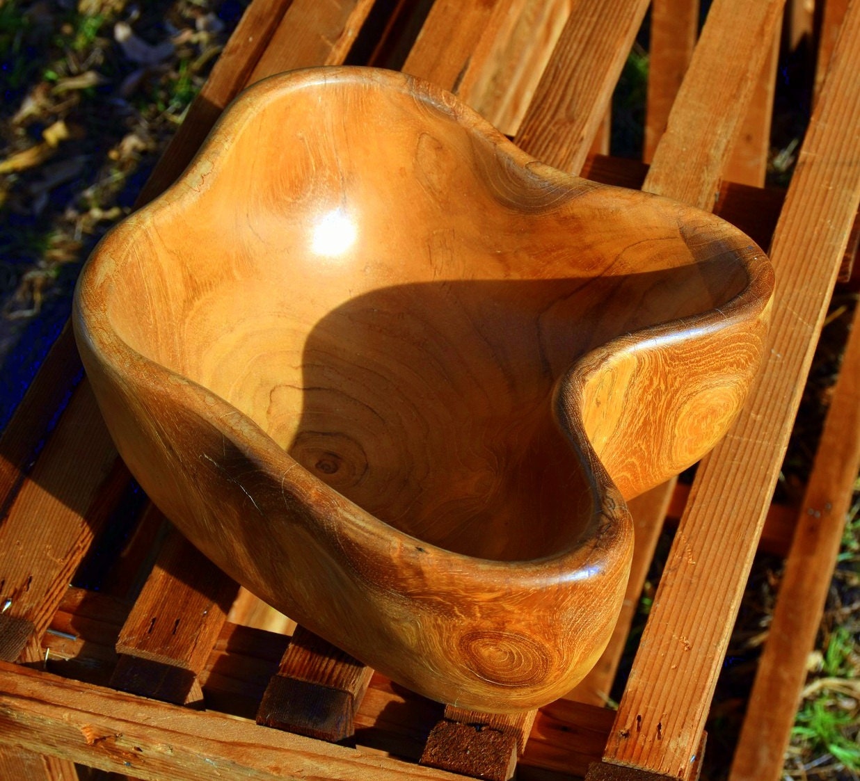 Wood Bowl Hand Carved Fruit Bowl Teak Bowl by PapaJonsflyinns