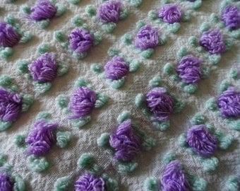 Lavender Purple Morgan Jones Rosebud Vintage Chenille Bedspread Fabric Piece...12 x 18"