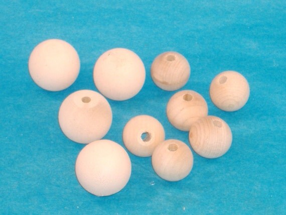 Assorted Wood Head Beads and Wood Round Beads - Total 10 Beads - Doll Making Supplies, Jewelry, Macrame - DESTASH