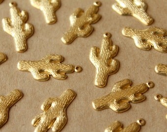 16 pc. Raw Brass Cactus Charms, 27mm by 13mm - made in USA | RB-719