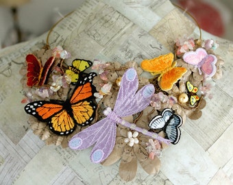 Bib Necklace, Butterfly Necklace, Statement Necklace Boho, Nature Jewelry, Avant Garde Necklace, One-of-a-Kind Necklace, Butterfly Jewelry