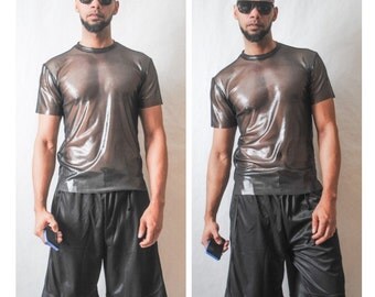 Metallic Stretch Mesh T-Shirt Inspired By- Givenchy,YSL,Balmain,DSquared2,MCM