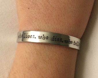 Hamilton the Musical Hand Stamped Bracelet - Who Lives Who Dies who tells your story