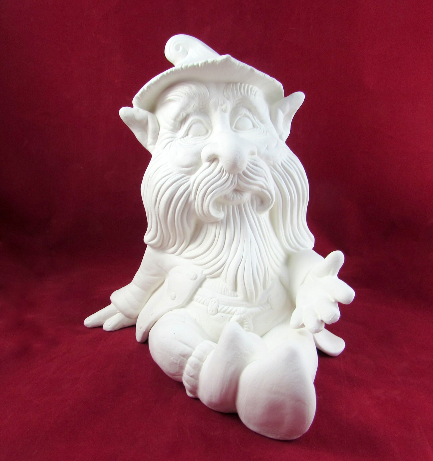 Ready to Paint Ceramic Sitting Gnome withHand Out 11 inches