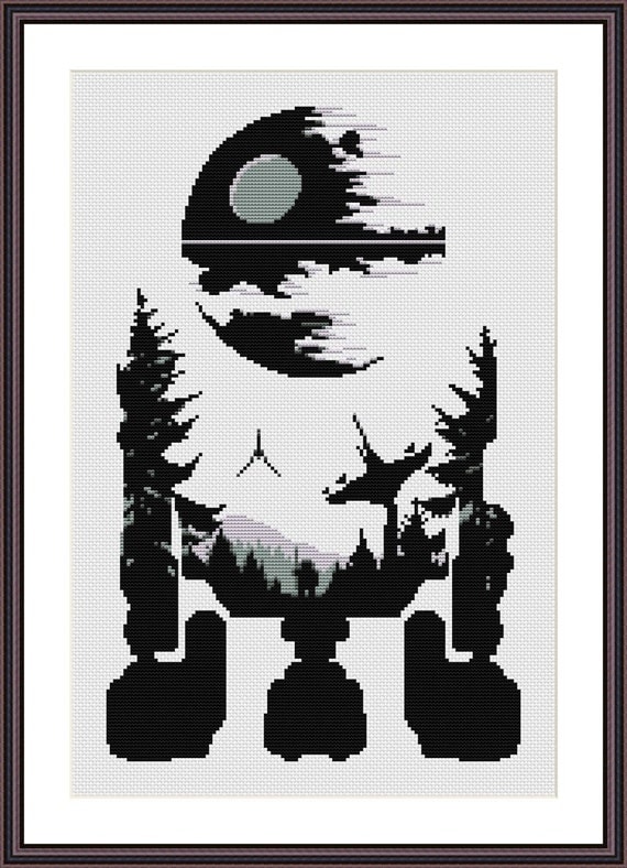 Star Wars Cross Stitch PDF pattern R2D2 - Death Star - Silhouette